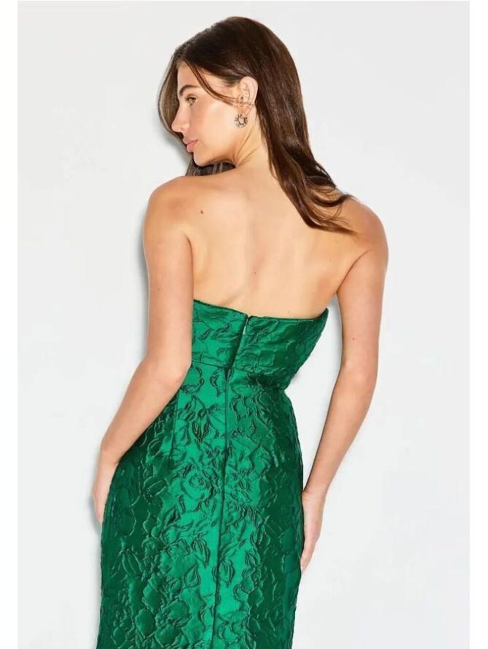 Badgley Mischka Sz 4 Emerald Green Jacquard Cocktail Midi Dress Draped $550 - Picture 5 of 6